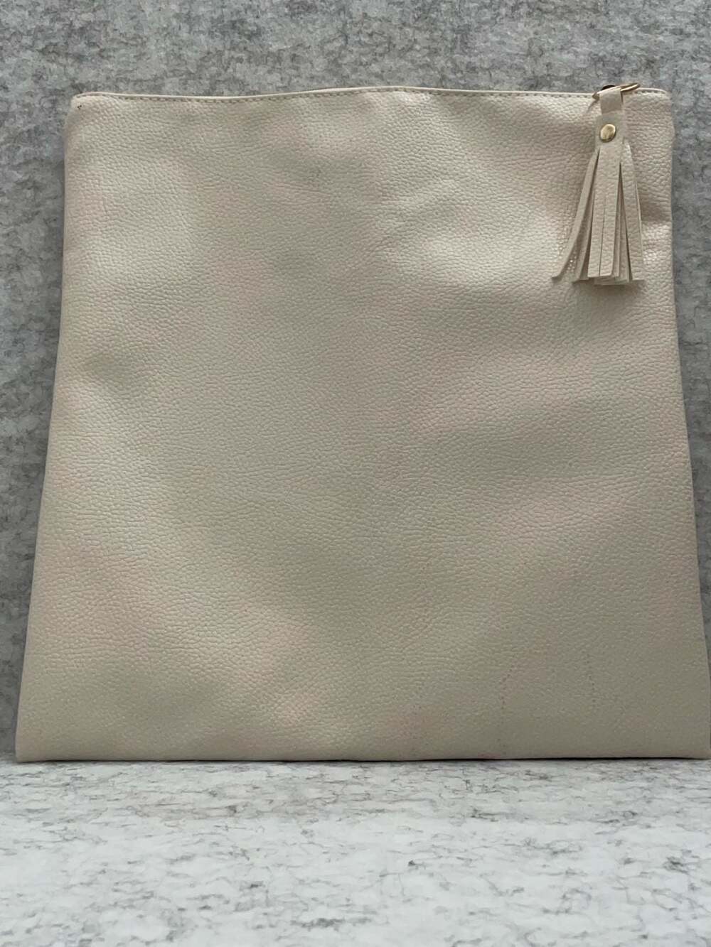 Rachel Miriam Large Cream Textured Vegan Leather Tassel Pouch Clutch tablet  cas